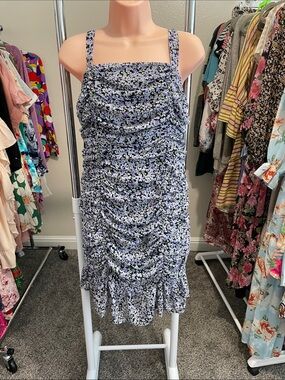 Floral Ruched Mini Dress in Lavender and White
